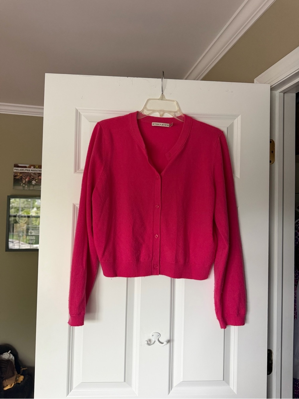 Alice + Olivia Dollie Hot Pink Button-Front Cardigan